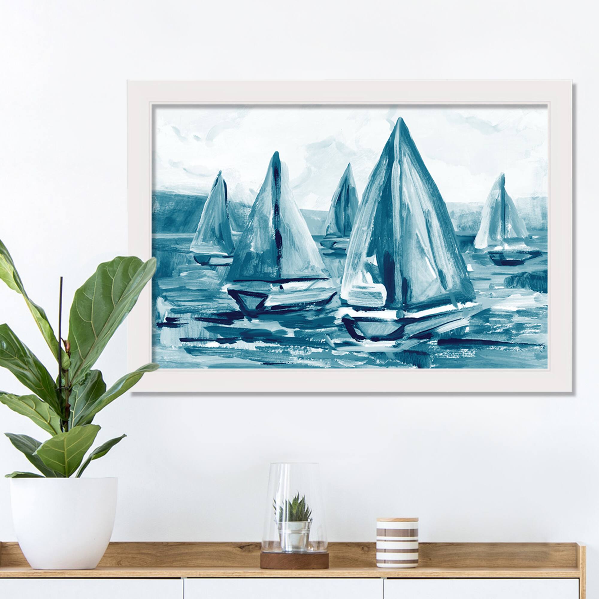 Out in the Bay White Framed Print